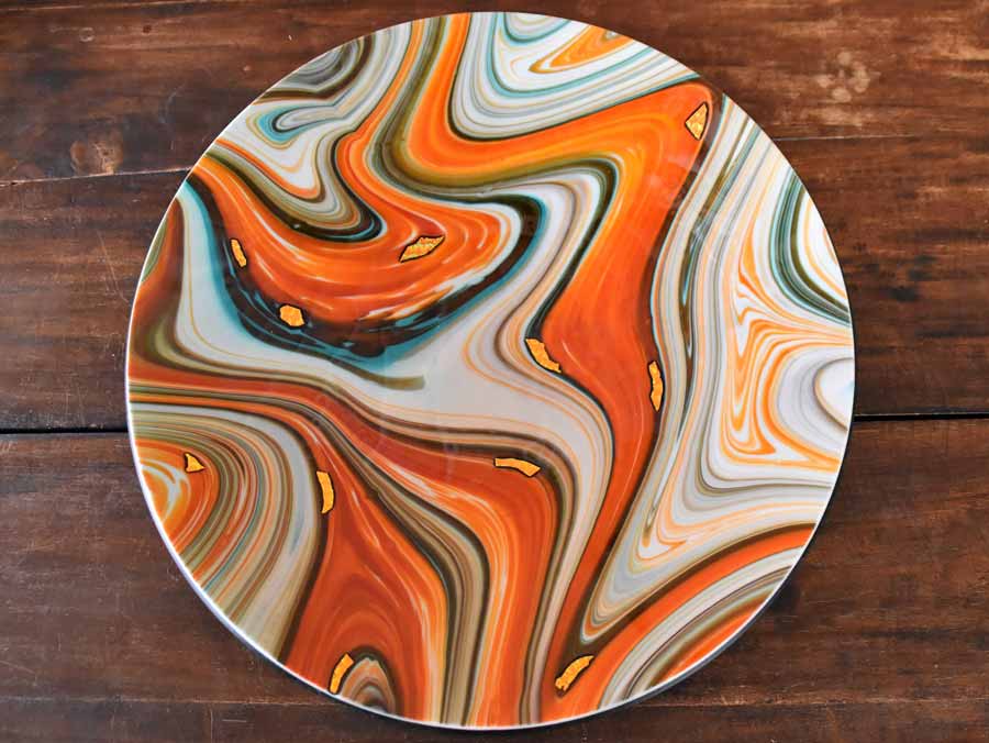 Unieke oranje schaal (45 cm doorsnede) 3 lagen gefused glas (foto J. Verwijmeren)