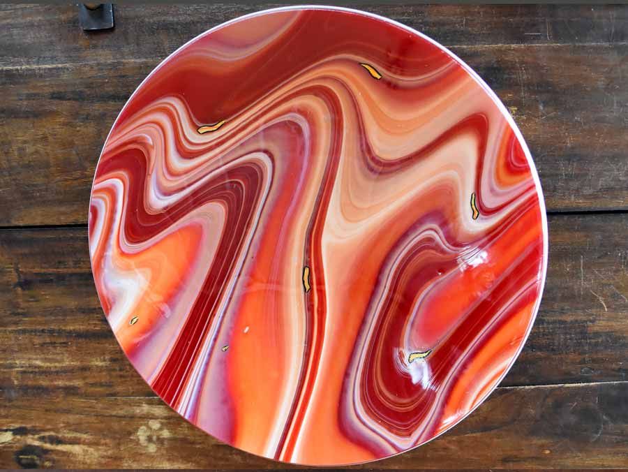Unieke rode schaal (45 cm doorsnede) 3 lagen gefused glas